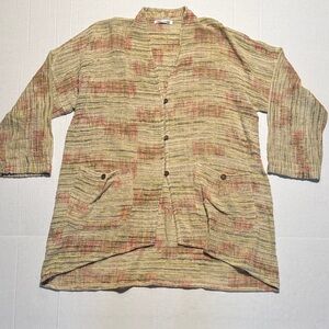 YASUKO KURISAKA Women's 100% Cotton Woven Multicolor Button-Up Cardigan O/S